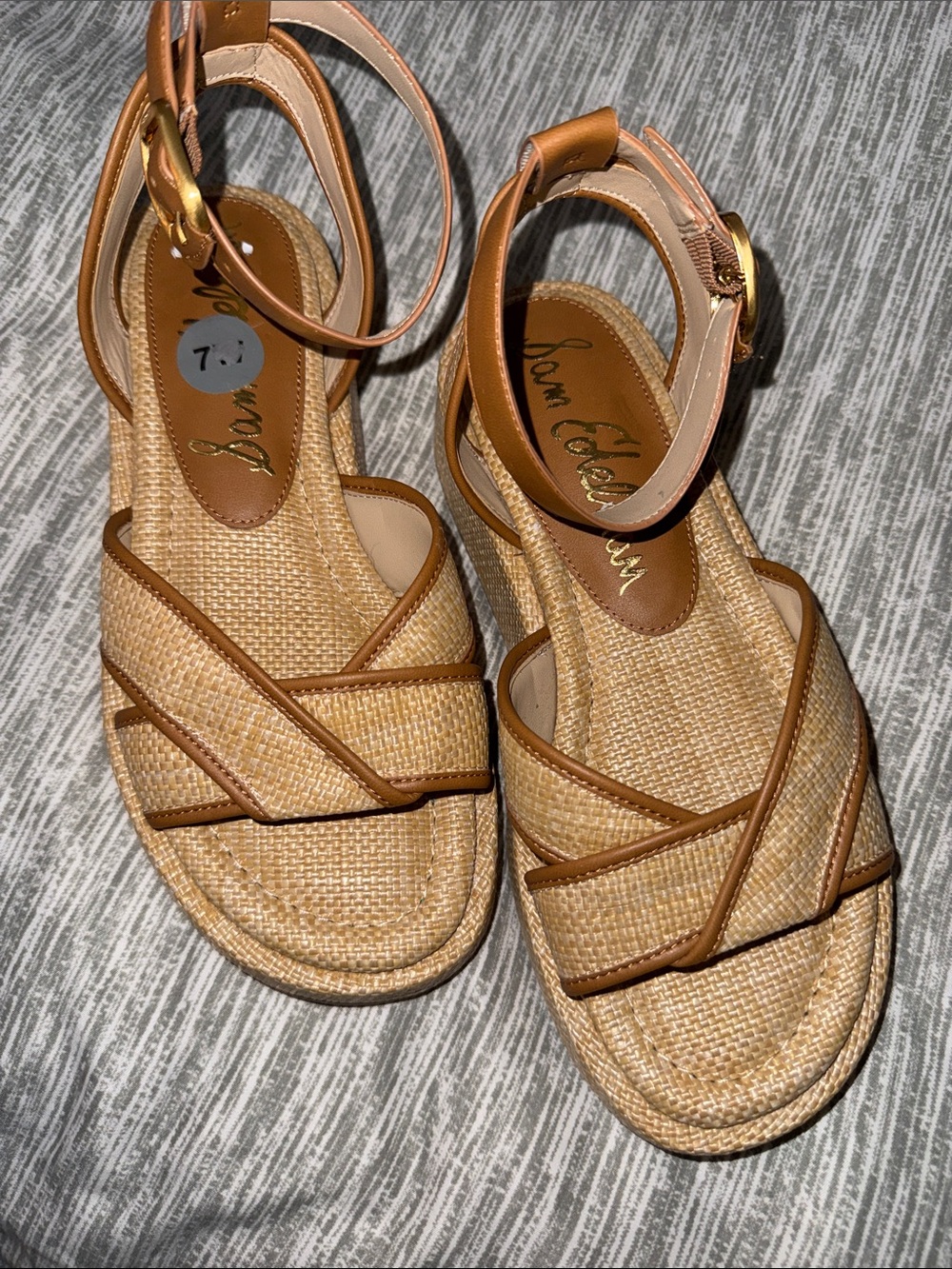 Sam Edelman Tan Woven Ankle-Strap Crisscross Sandals